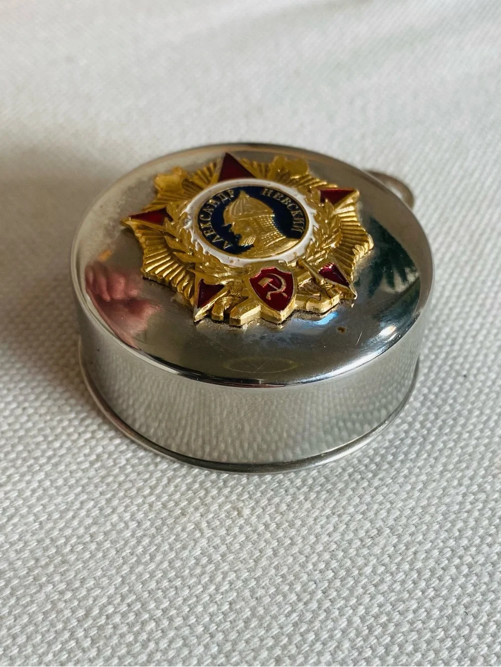 Soviet Order of Alexander Nevsky Collapsible Shot Glass Keychain Stainless Steel